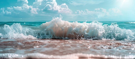 Poster - Beach wave with a clear sky in the background provides pristine copy space image