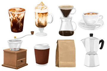 Sticker - Cafe coffee png drink set, transparent background