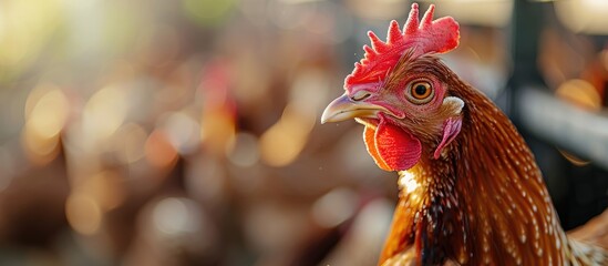 A detailed view of a chicken on a free range poultry farm in Lancaster County Pennsylvania with copy space image included