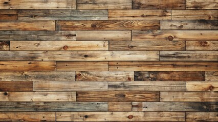 Wall Mural - Ultra-high-resolution seamless wood floor texture, weathered rustic hardwood floor pattern, 8K realistic photographic rendering, mid-century modern aesthetic.