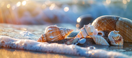 Poster - Attractive seashells near the ocean on a natural setting with copy space image