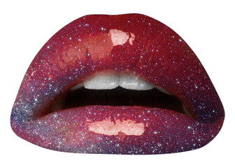 Wall Mural - PNG Glossy galaxy lips, beauty aesthetic remix, transparent background