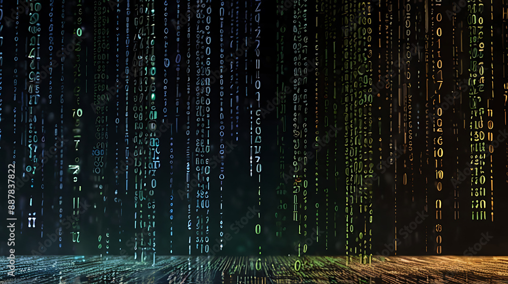 Visualize a digital world where binary code rains down like the Matrix ...