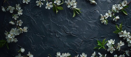 Aufkleber - A top down view of blossoming spring branches against a dark backdrop providing a clear copy space image
