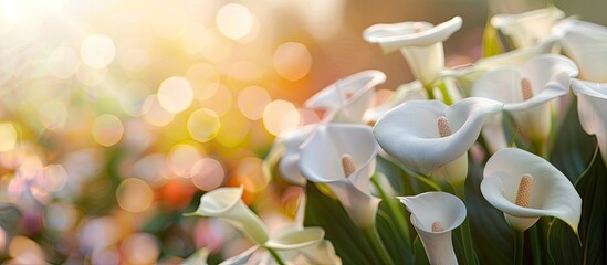 Poster - A stunning white kala or zantedeschia with beautiful flowers showcasing its elegance in a detailed copy space image