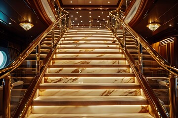 Wall Mural - Close-up of a luxury yacht's grand staircase leading to an opulent interior