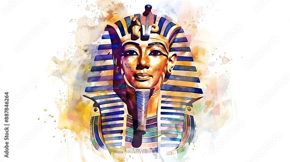 Watercolor ancient egyptian pharaoh head , isolated on white background ...