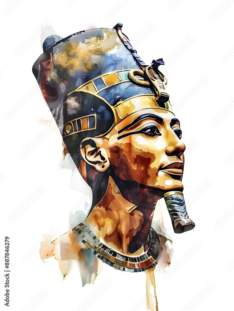 Watercolor ancient egyptian pharaoh head , isolated on white background ...