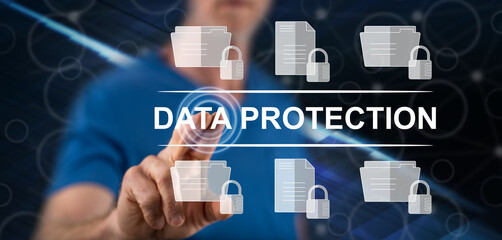 Sticker - Man touching a data protection concept