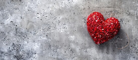 Fototapete - A red heart shaped coconut candy displayed on a concrete background with space for adding images or text. with copy space image. Place for adding text or design