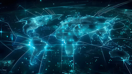 Wall Mural - digital world map planet earth space global globe sky space 5g wireless network ai big data communic