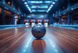 © TigerDude - Close-up of a bowling ball rolling on the wooden floor in front of pins, with a blurred background