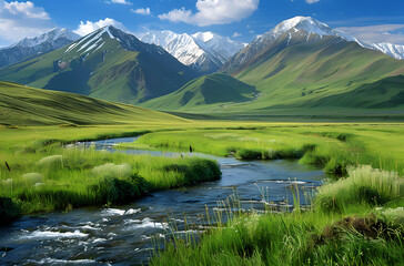 Poster - landscape with lake and mountains