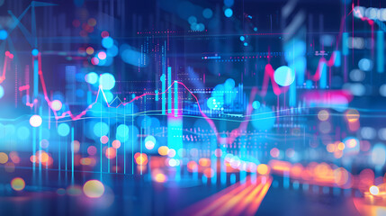 Wall Mural - a blurred background with a blue finance graph and investment bar, showcasing growth and success in 