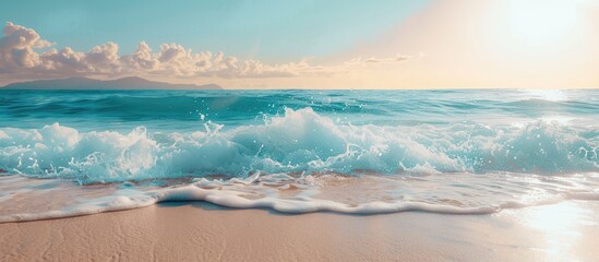Poster - Beach wave with a clear sky in the background provides pristine copy space image