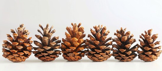 Fototapete - Isolate pine cones with a golden hue set against a white backdrop creating a stunning copy space image