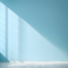 Wall Mural - Empty room with blue wall and white wooden floor. 