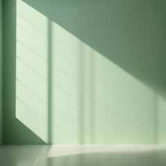 Wall Mural - Empty room with green wall and sunlight from window.