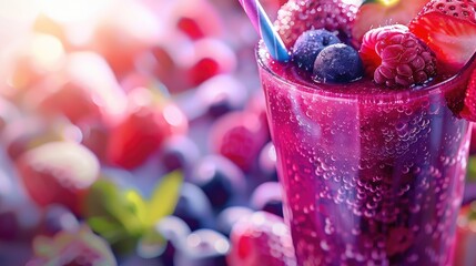 Wall Mural - Berry smoothie in a glass. Selective focus.