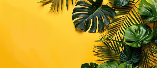 Leinwandbilder - Tropical foliage on yellow backdrop with copy space image