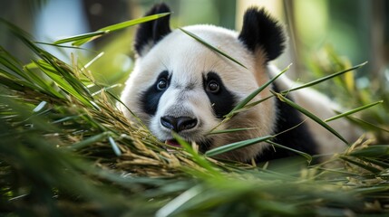 Poster - Massive panda consuming bamboo HD 8K wallpaper Stock Photo  