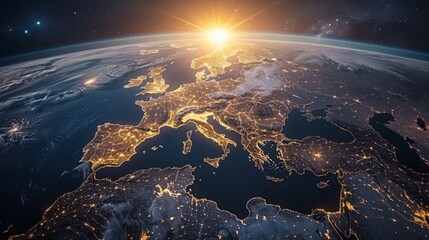 Canvas Print - Sunrise over Europe from Space