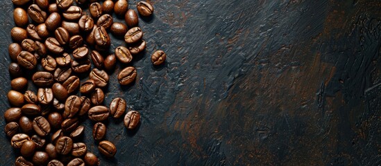Aufkleber - Coffee beans arranged on a dark surface with copy space image available