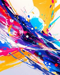 Wall Mural - Lively abstract artwork lled with vibrant colors, energetic lines, and ful splashes, evoking a feeling of motion and vitality