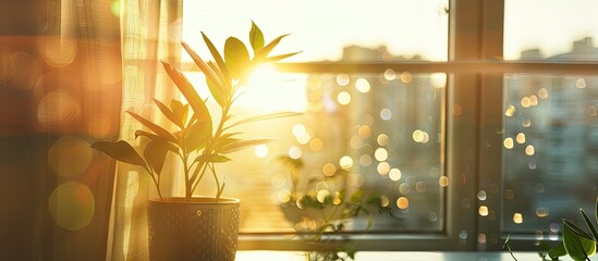 Aufkleber - Available copy space image with sunlit ambiance against a soft blurred window backdrop for customization