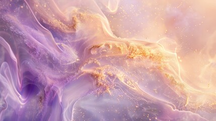 Wall Mural - Abstract background with lavender and pale gold blend liquid textures and floral elements