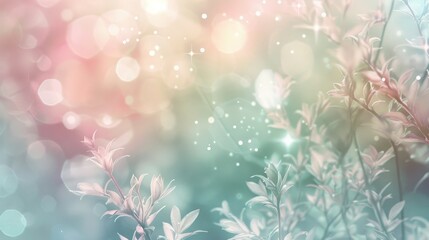 Wall Mural - Mint and pale pink abstract background featuring soft bokeh lights and floral motifs