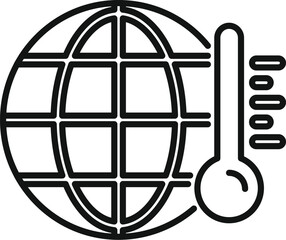 Poster - Line art icon of global warming with planet earth and a thermometer showing rising temperatures