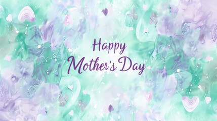 Wall Mural - Purple and mint green background with shimmering hearts and Happy Mother's Day text