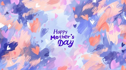 Wall Mural - Vibrant lavender and peach background with glowing hearts and Happy Mother's Day text