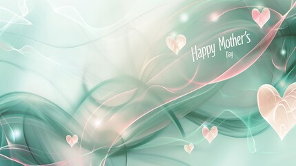 Wall Mural - Soothing green and rose background with wave patterns and Happy Mother's Day text