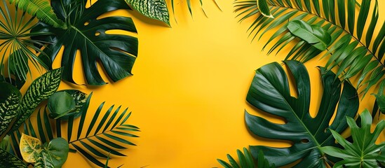 Poster - Tropical foliage on yellow backdrop with copy space image