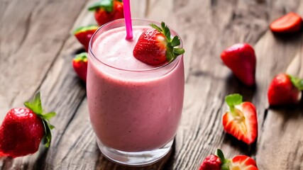 Canvas Print -  Freshly blended strawberry delight ready to be savored