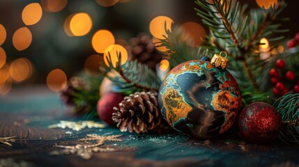 Wall Mural - Christmas Globe Decoration and Bokeh Lights