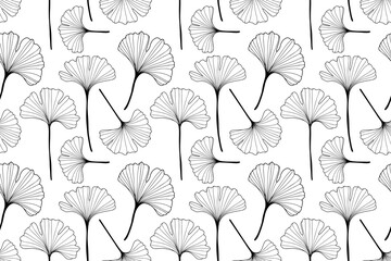 Naklejka na meble Black and white botanical ginkgo biloba seamless pattern. Vector illustration