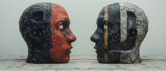 Wall Mural - Two faces with one being red and the other black and white