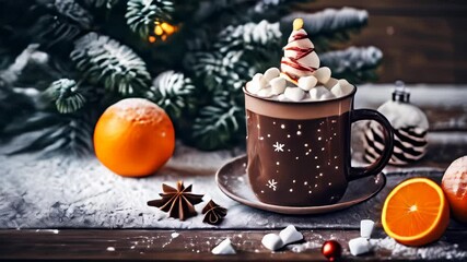 Wall Mural -  Warm holiday cheer with a festive hot chocolate