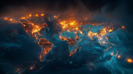 Sticker - World Map with Fiery Lights