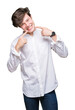 © Krakenimages.com - Young handsome business man over isolated background smiling confident showing and pointing with fingers teeth and mouth. Health concept.