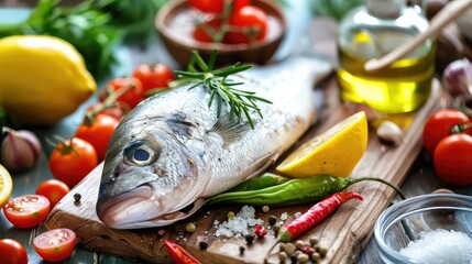 raw fish on a board. Selective focus.