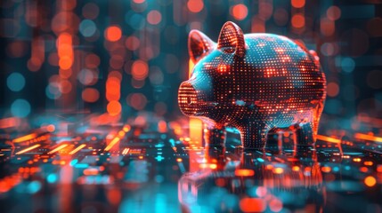 Wall Mural - Digital Piggy Bank in Futuristic Finance Concept