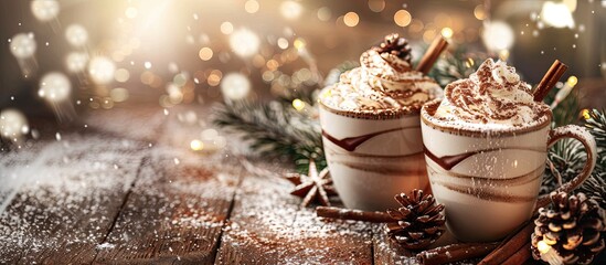 Leinwandbilder - Background for Christmas with cups of hot chocolate in a copy space image