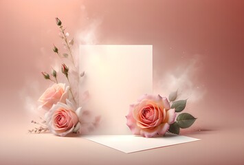 Sticker - beautiful bright roses with empty clean space for text