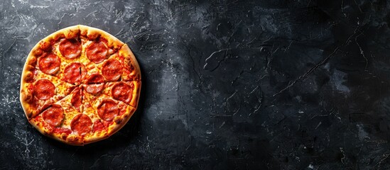 Aufkleber - Top view of homemade pizza on a black background with copy space image