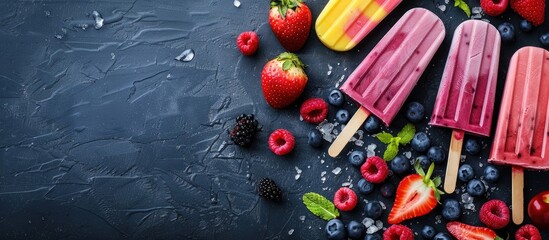 Aufkleber - Popsicles and ice cream on a dark surface with copy space image