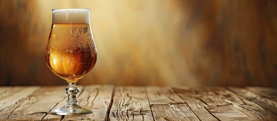 Aufkleber - A glass of beer rests on a wooden surface with a blank space in the background for text or images making it a perfect copy space image